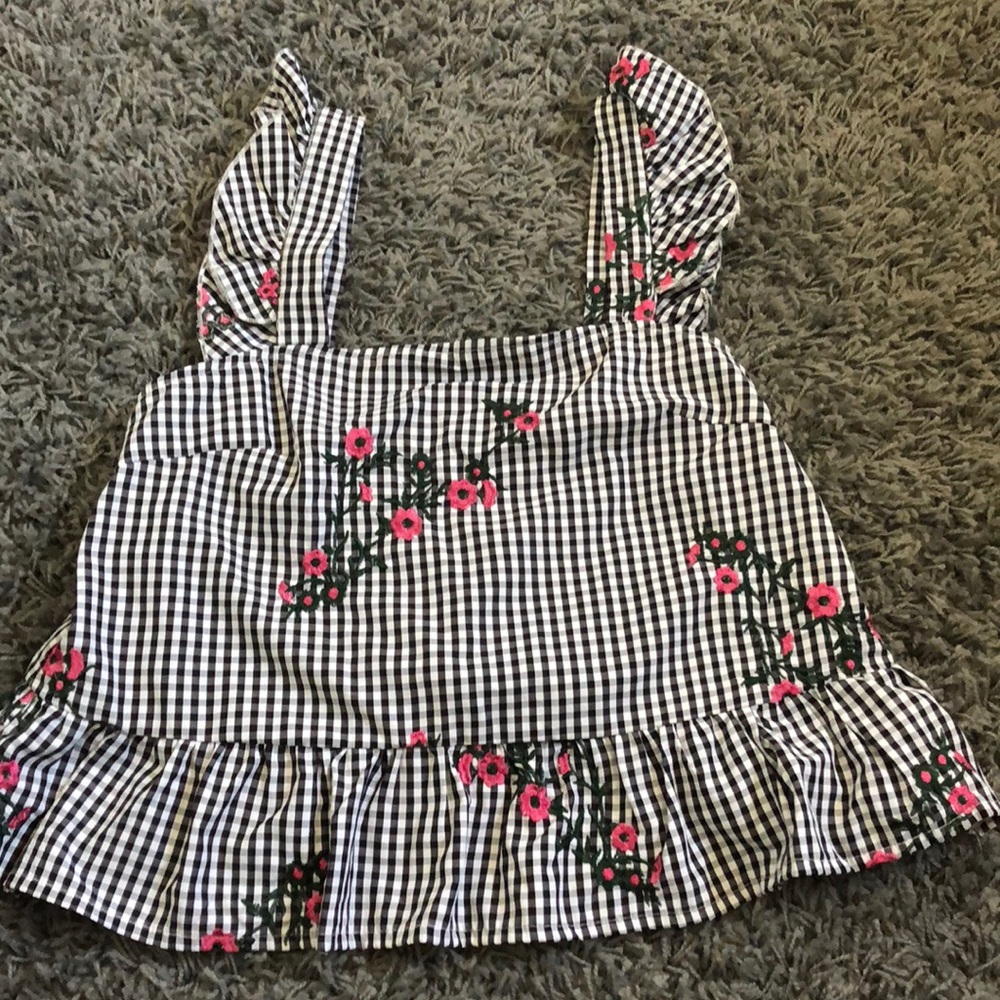 flower checkered tank top blouse